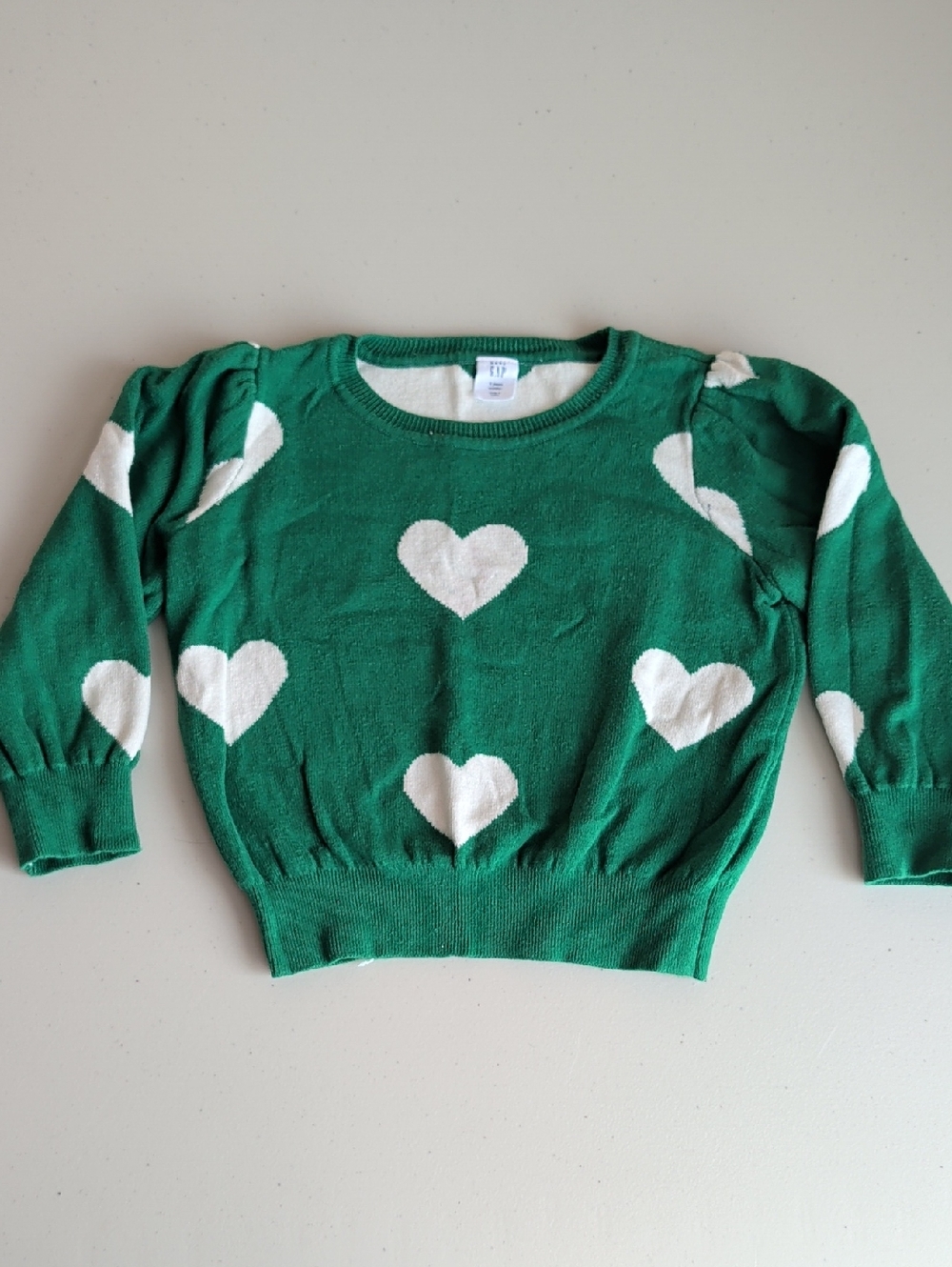 GAP Green Sweater with White Heart Motif